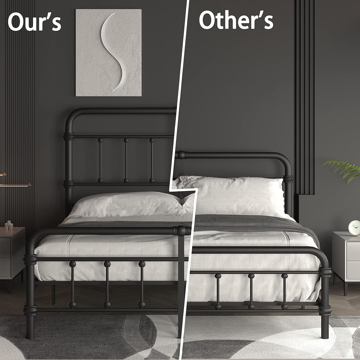 King-Bed-Frame-Metal-Platform Bed Frame with 49' High-Headboard - Solid Quite Easy Set Up Mattress Foundation No Box Spring Needed