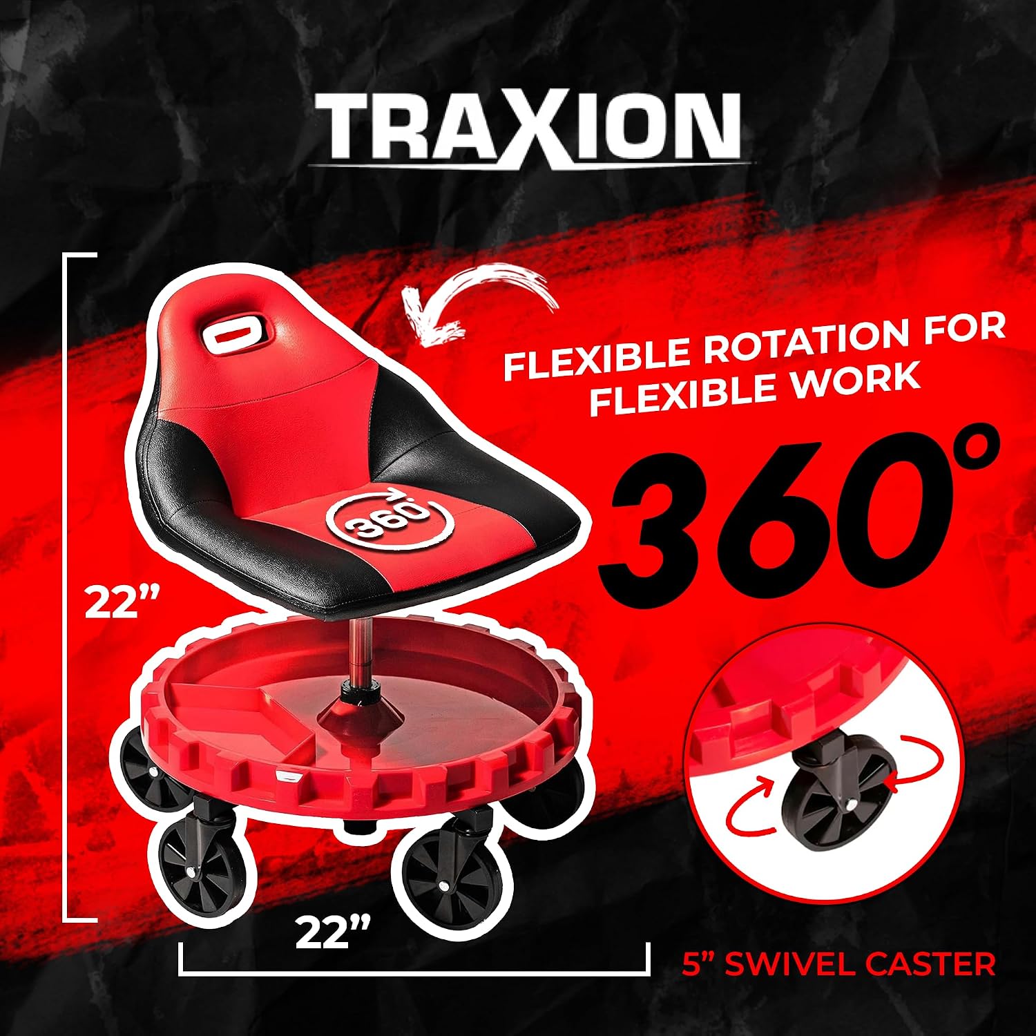 Traxion 2-700 ProGear Mobile Rolling Gear Seat W/Equipment Tray and Five All-Terrain 5' Casters
