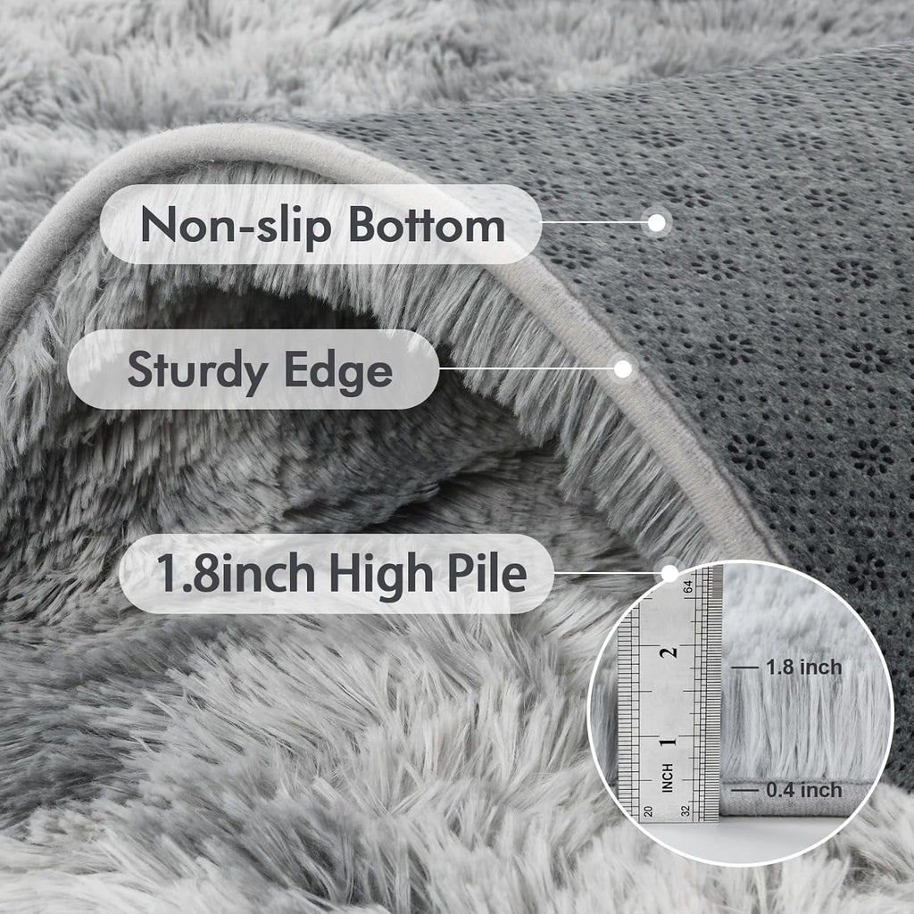 9x12 Ft Extra Large Shag Rugs for Living Room, Tie Dyed Ultra Soft Fluffy Furry Area Rugs for Bedroom Indoor Floor, Aesthetic Carpet for Kids Home Decor (Grey)