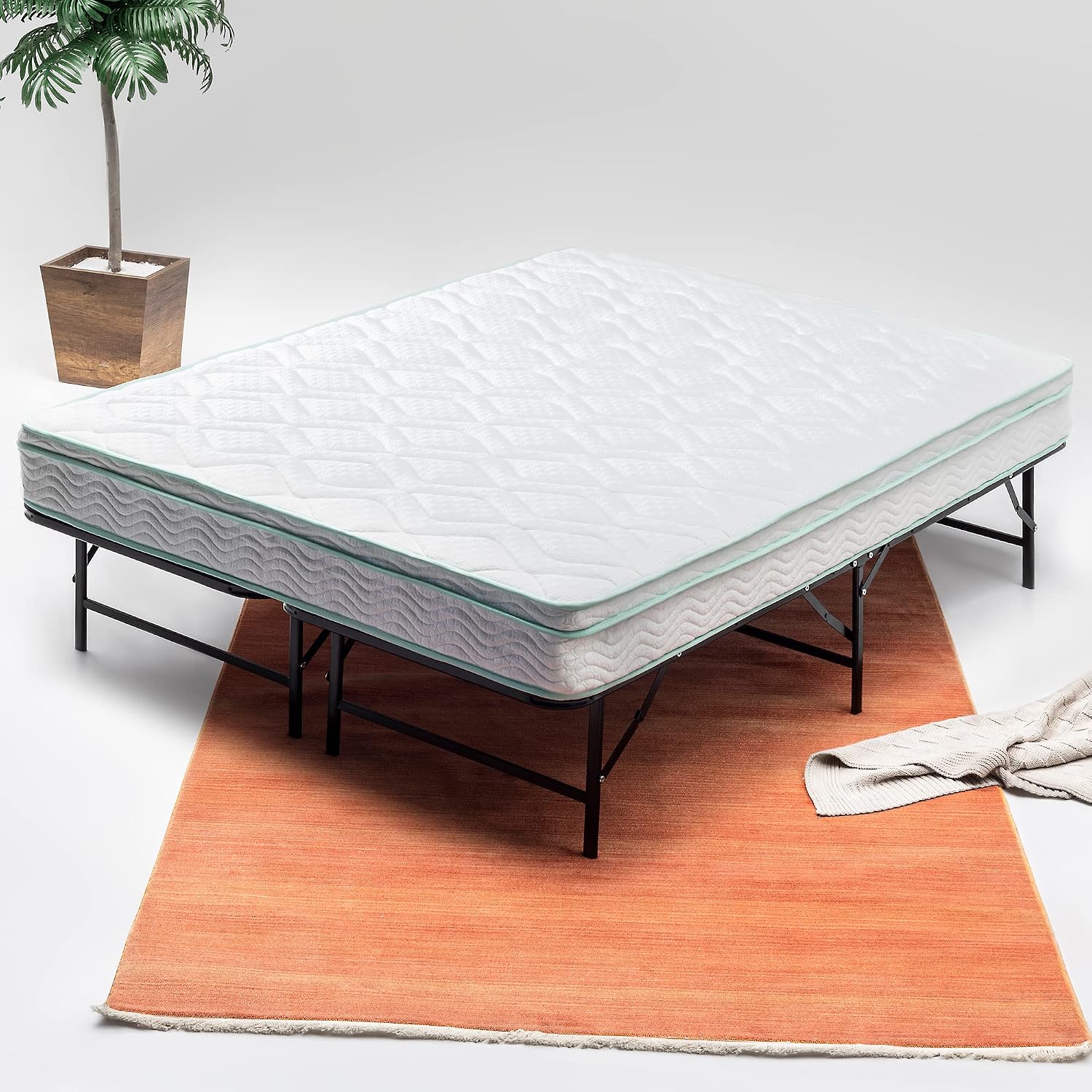 Greaton, 14-Inch Foldable Metal Platform Bed Frame with Tool Free Setup, Sturdy Steel, No Box Spring Needed, Full, Black