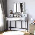SUNVIVI Vanity, Makeup Vanity Desk with 3 Color Dimmable Lighted Hollywood Mirror, White Vanity with 4 Drawers, Large Dressing Table for Women Girls