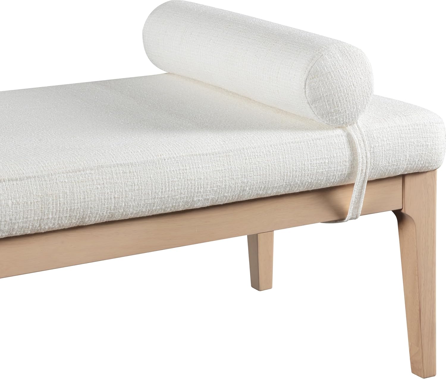 Meridian Furniture 22072Cream Priscilla Collection Art Deco Bench with Rich Linen Textured Interwoven Polyester Fabric, Light Beige Weave, Finished Solid Wood, 52' W x 22' D x 23.5' H, Cream