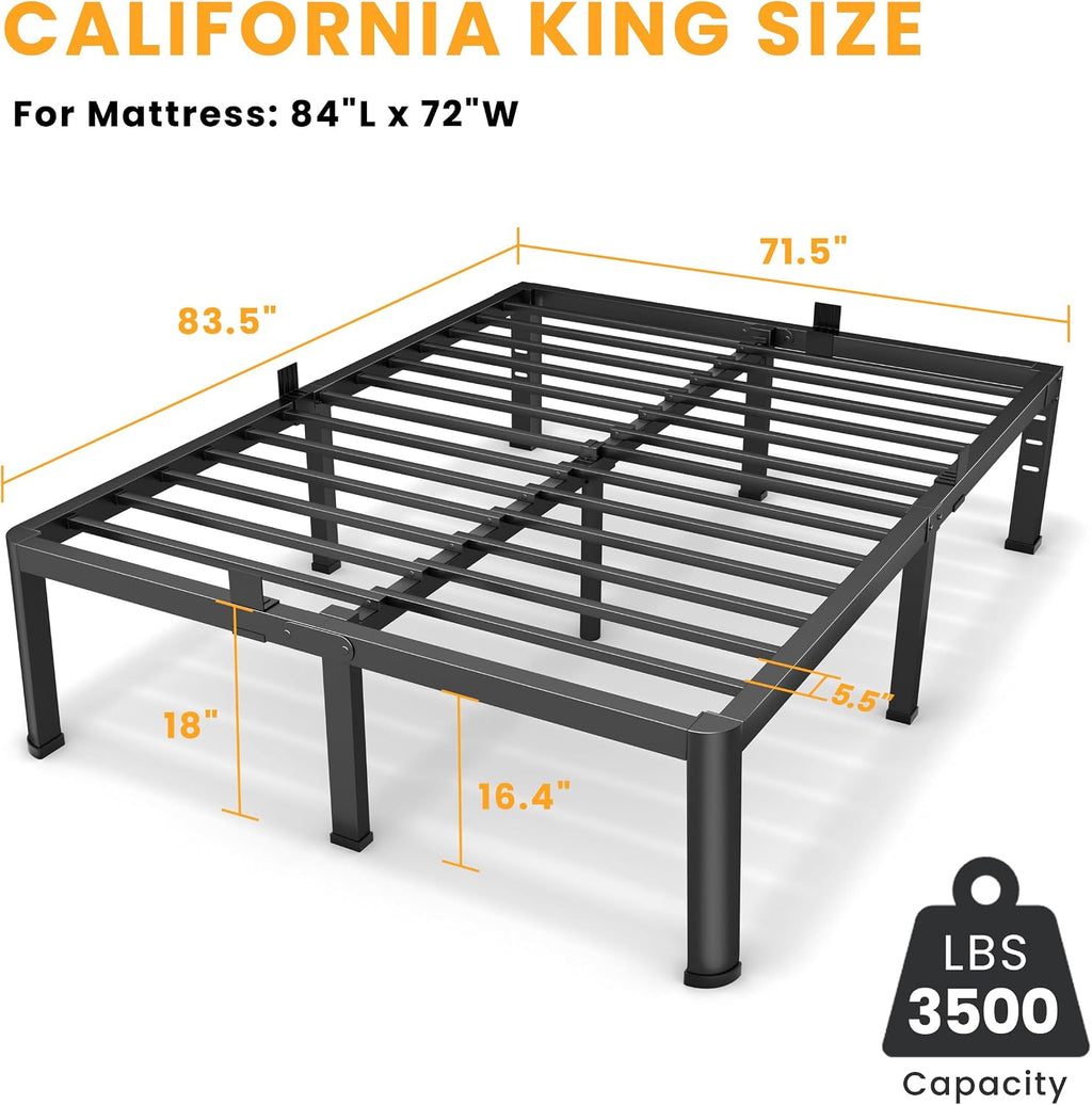 Superay 18 Inch California King Size Metal Platform Bed Frame with Round Corners, Storage Space Under High Bed Frame-Heavy Duty Steel Slats Support, Noise Free - Easy Assembly - No Box Spring Needed
