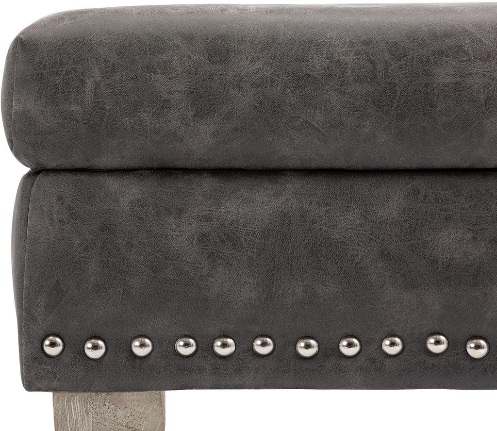 chairus PU Leather Upholstered Storage Entryway Bench, 36 inch Bedroom Bench Seat with X-Shaped Wood Legs for Living Room, Foyer or Hallway - Gray
