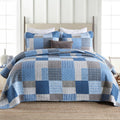 Y-PLWOMEN Plaid Quilt King Size - 100% Cotton Farmhouse King Quilt with 2 Pillow Shams, Lightweight Breathable Quilted Bedspreads Bedding Set, Blue Navy, King(98 * 106 Inch)