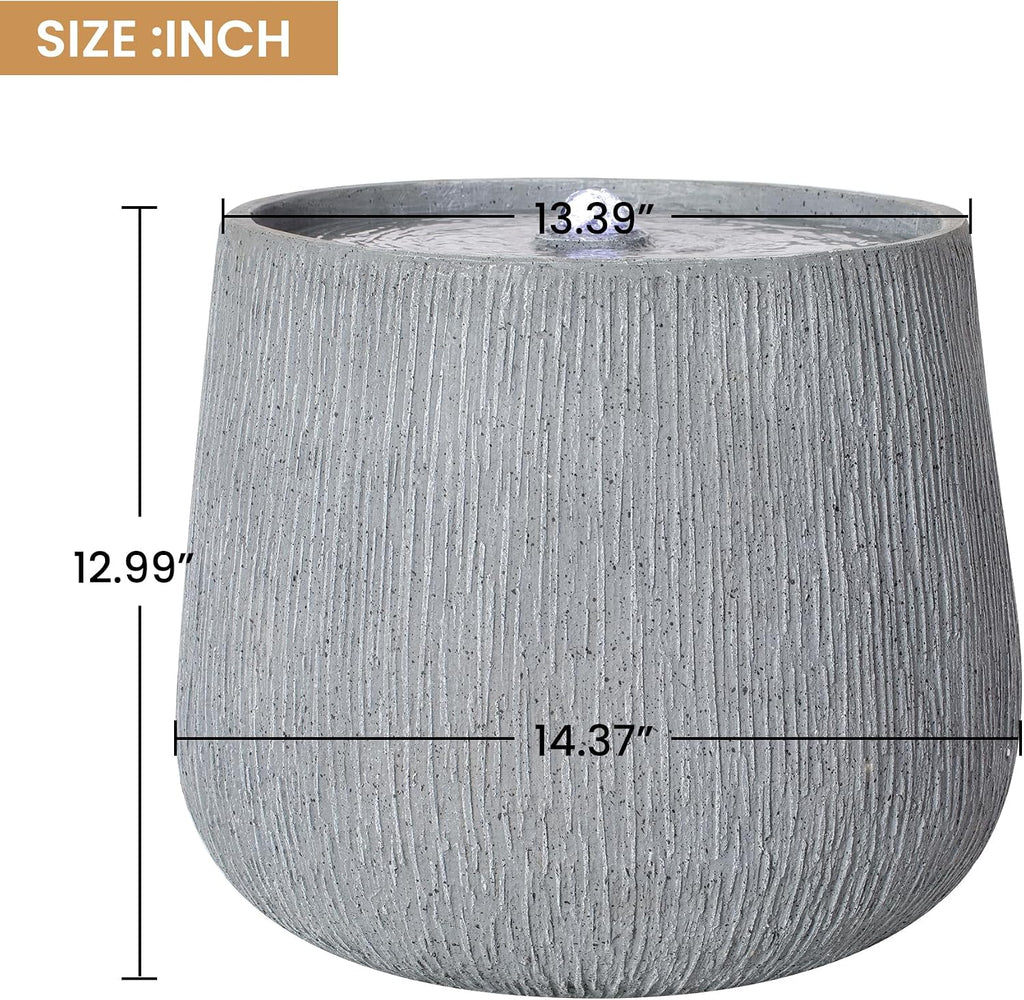 Merax 12.99' H Gray Polyresin Outdoor Water Fountain, Bowl-Shaped Water Feature with LED Light for Patio Deck Yard Decor