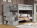 Bedz King Stairway Bunk Beds Twin Over Twin, 3 Step Drawers, Gray