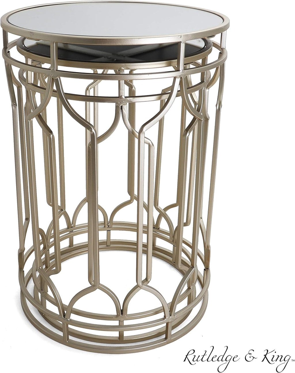 Rutledge & King Round End Table Set - Gold End Tables with Mirrored Tops - Nesting Round Accent Tables - Gold and Mirrored Metal Side Tables Alexander End Table Set