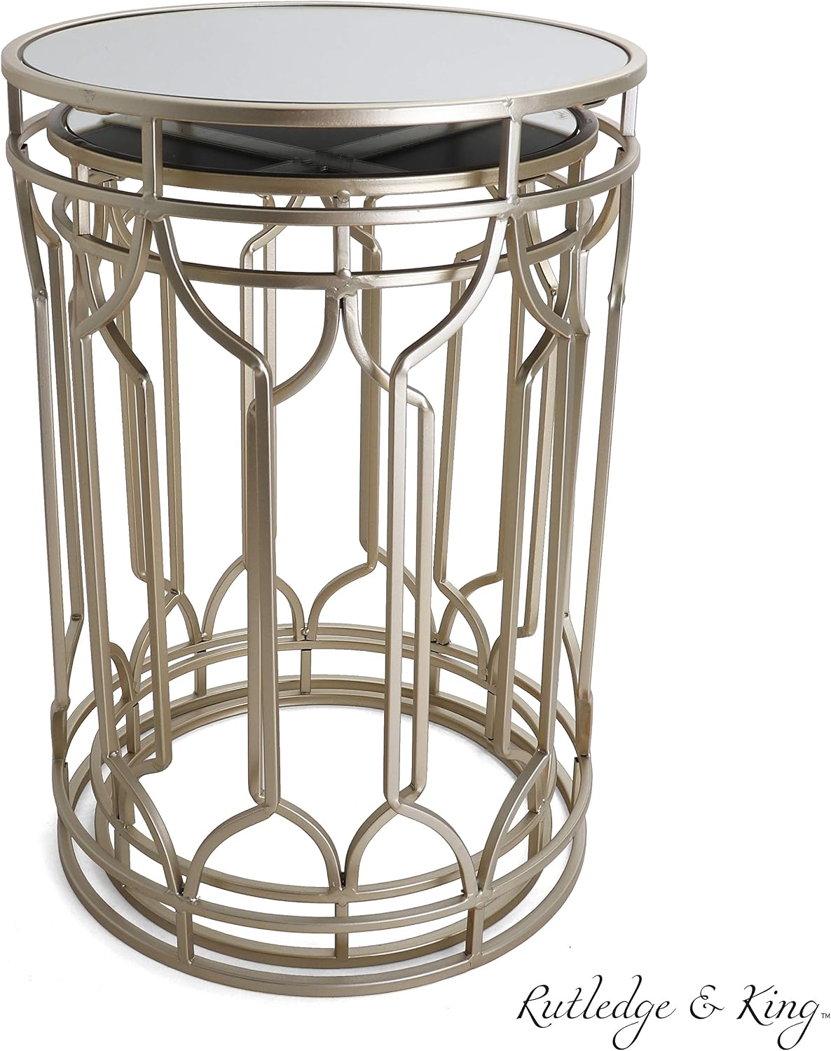 Rutledge & King Round End Table Set - Gold End Tables with Mirrored Tops - Nesting Round Accent Tables - Gold and Mirrored Metal Side Tables Alexander End Table Set