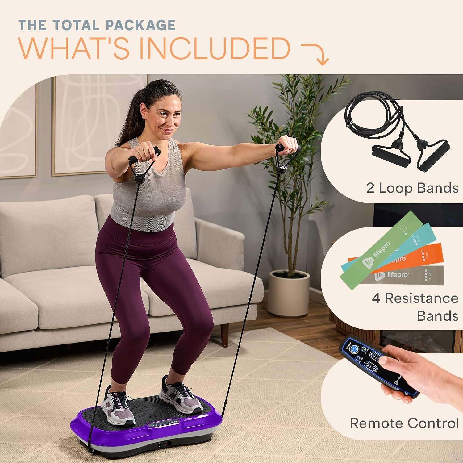 Lifepro Waver Vibration Plate Exercise Machine – High-Intensity Vibration Plate for Lymphatic Drainage – Full-Body Workout Vibrating Platform with Loop Bands – Fitness Equipment for Strength & Toning