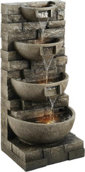 VEVOR Outdoor Water Fountain, 35.63 in Height Fountain and Waterfall, 4-Tier Floor Standing Cascading Fountains with LED Light and Pump, Block Stack Style, for Outdoor Indoor Garden, Patio & Backyard