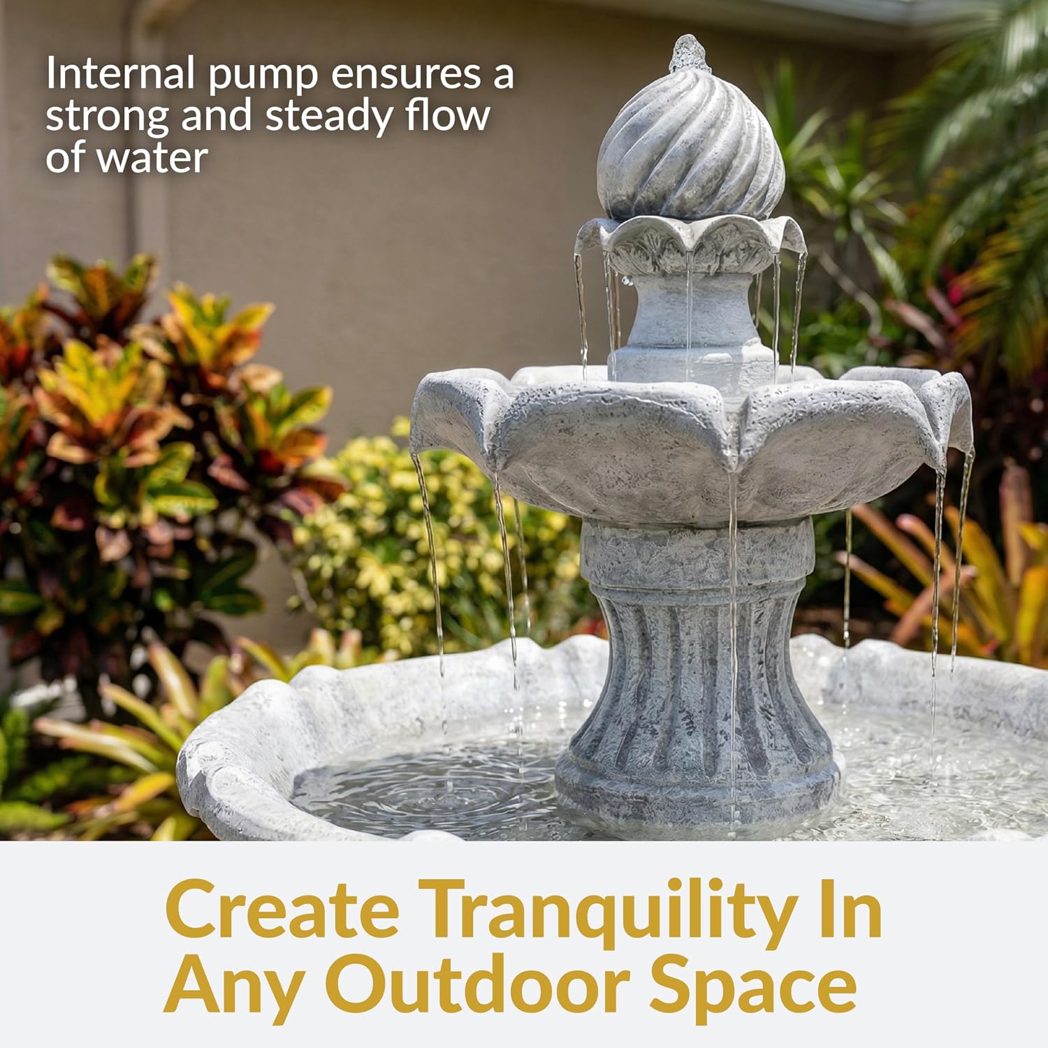 Sunnydaze 45-Inch 2-Tier Arcade Outdoor Solar Water Fountain - Outdoor Water Feature with LED Light for Garden, Patio, Yard or Balcony - White