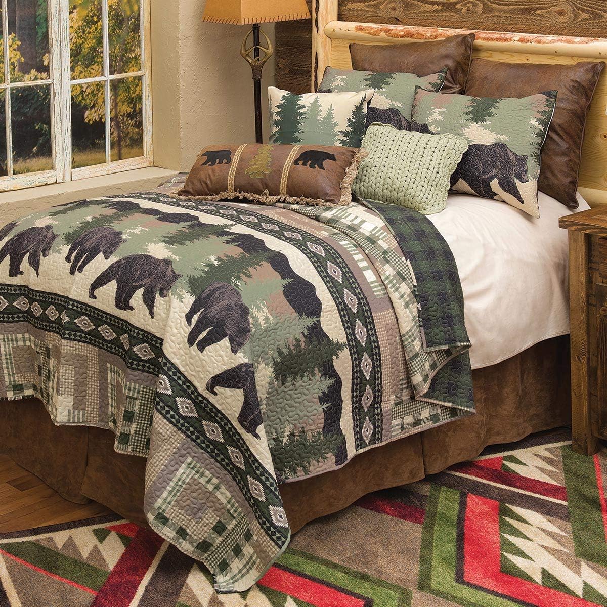 BLACK FOREST DECOR Black Bear Log Cabin Quilt Bed Set - Twin, Cotton, Quilt & 1 Shams, 68' W x 90' L