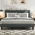 Fluest King Size Bed Frame, Platform Bed Frame with Velvet Upholstered Headboard, No Box Spring Needed, Sturdy Metal Support, Noise Free, Easy Assembly, Grey