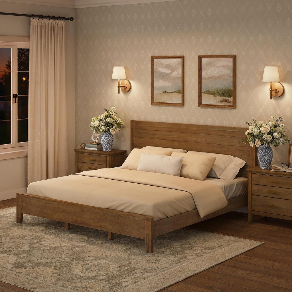Cozyman Wood Platform Bed Frame King Size with Headboard, Camas King, Acacia Wood, No Box Spring Needed, Easy Assembly, Dark Wood
