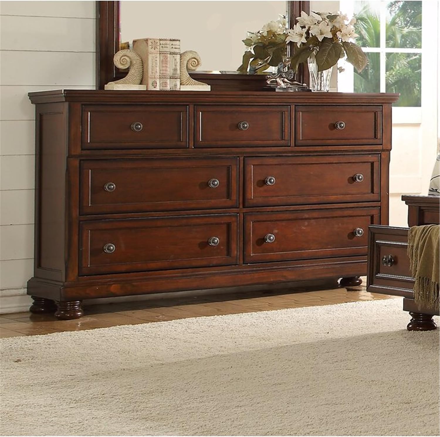 Luxurious Transitional Bedroom Furniture Set – Elegant Queen/King-Sized Bed Frame with Headboard – Exquisite Craftsmanship, Timeless Design for a Restful Retreat (Walnut,Queen 4PCS Set)