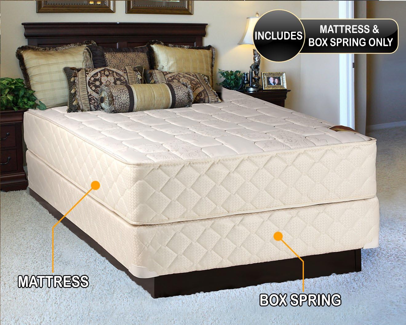 Dream Solutions USA DS USA Grandeur Deluxe 2-Sided Gentle Firm Mattress Set with Metal Bed Frame - Spine Support, Premium Edge Guards, Long Lasting Comfort (Queen 60'x80'x12')