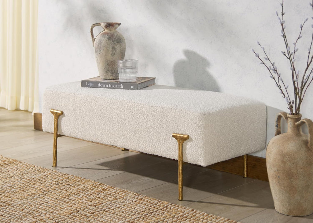 SAFAVIEH Couture Collection Jessa Glam Ivory Boucle & Brass Bench