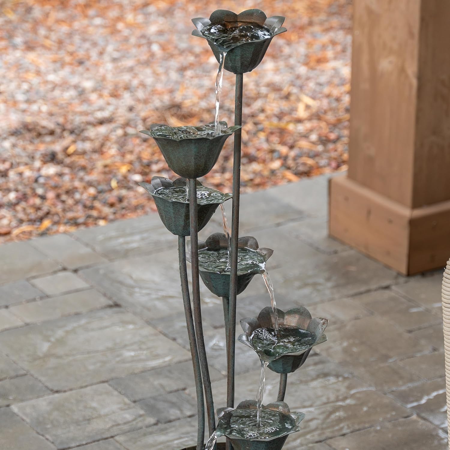 XBrand 35' Tall Silver Metal Sculptural Flower Multi-Tier Freestanding Water Fountain for Indoor & Outdoor Use, Decorative Garden Patio Backyard Water Feature