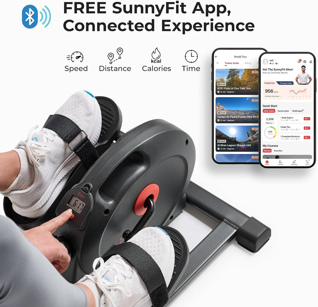 Sunny Health & Fitness Under Desk Pedal Elliptical Machine, Adjustable Resistance Leg Exerciser Office Home Workout While Sitting for Seniors