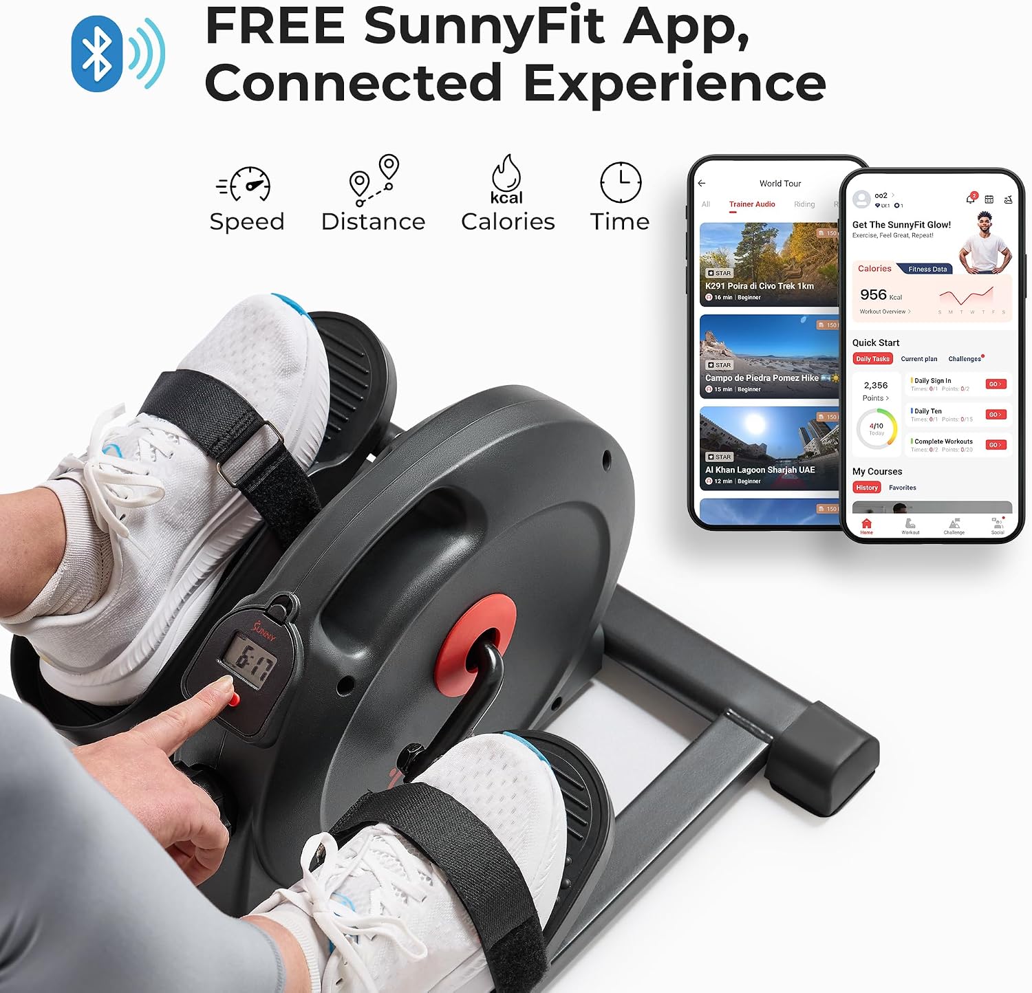 Sunny Health & Fitness Under Desk Pedal Elliptical Machine, Adjustable Resistance Leg Exerciser Office Home Workout While Sitting for Seniors