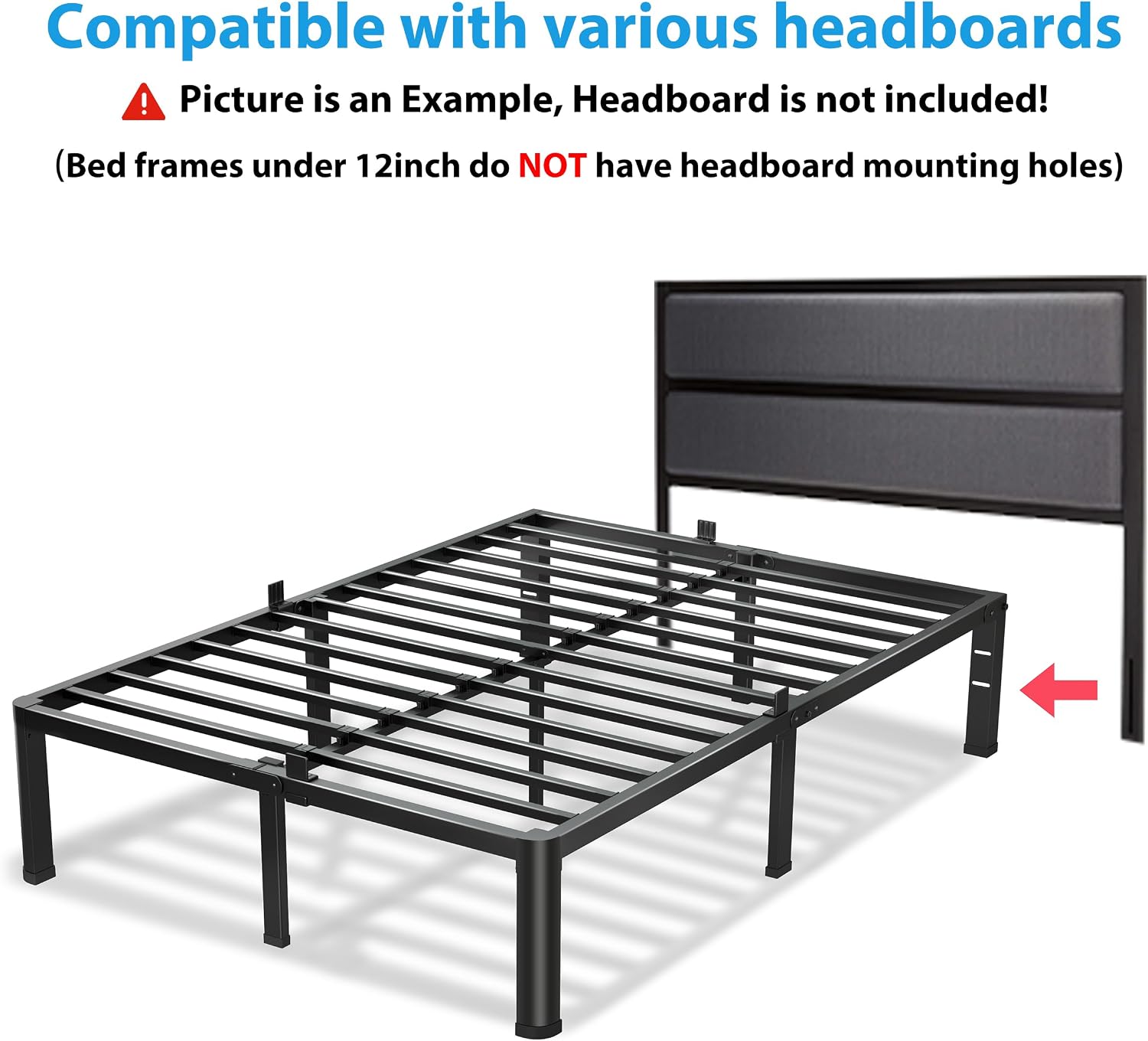 VIPSHOW 12 Inch King Size Bed Frame, 3500Lbs Heavy Duty Metal Platform with Round Corner Legs Mattress Slide Stopper, Steel Slat Support No Box Spring Needed, Noise Free, Non-Slip, Easy Assembly