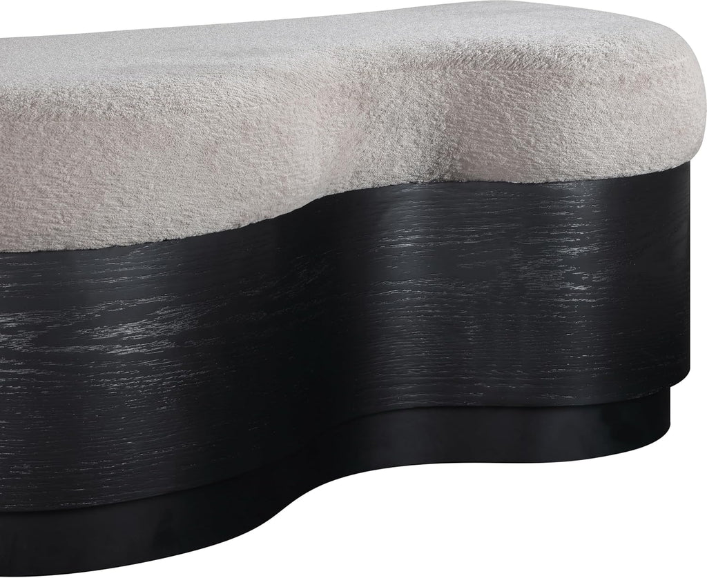 Meridian Furniture 22081Beige Savoy Collection Art Deco Bench with Soft Beige Velour Fur Fabric, Rich Black Finish, Mix of Solid Wood & MDF, 60' W x 18.5' D x 18.5' H, Beige
