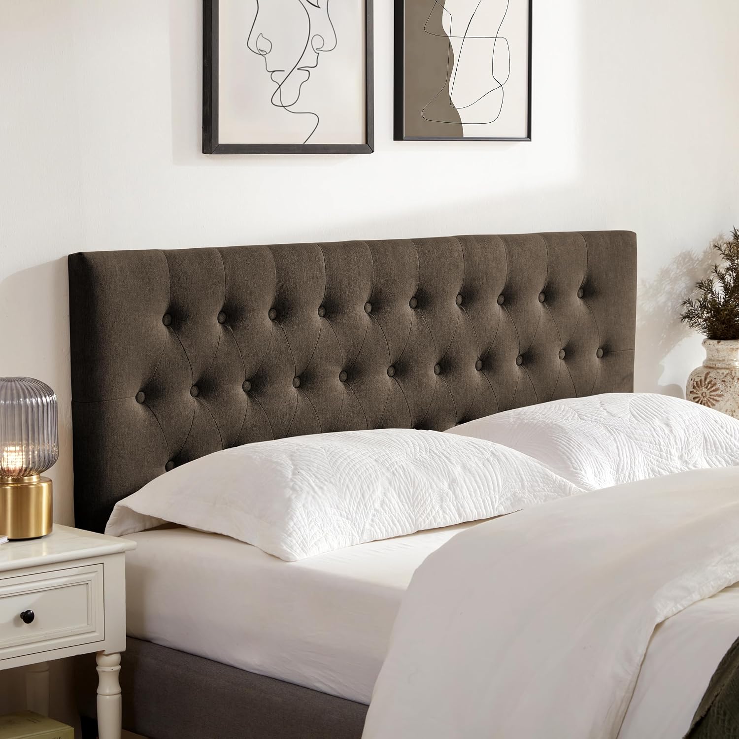 Huatean Home Tufted Upholstered Headboard King Size, Solid Wood Head Board with Durable Metal Legs, Adjustable Height Bed headboard from 37' to 51' Fabric Headboard in Modern Button Design, Chocolate