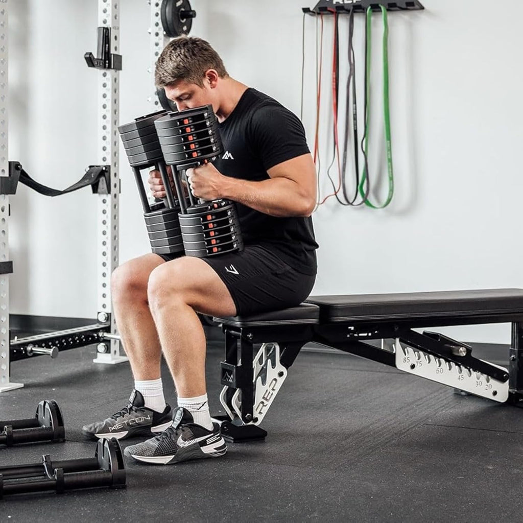 Rep Fitness Quickdraw Adjustable Dumbbells, Multiple weight ranges available including: 5-30, 5-40,5-50 and 5-60 lbs