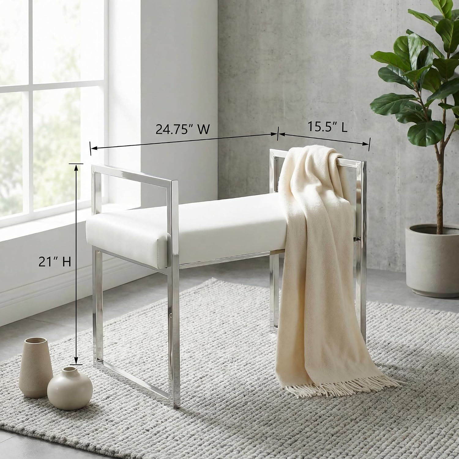 Cortesi Home Anna Contemporary Vinyl Bench, 24.75' Wide, White