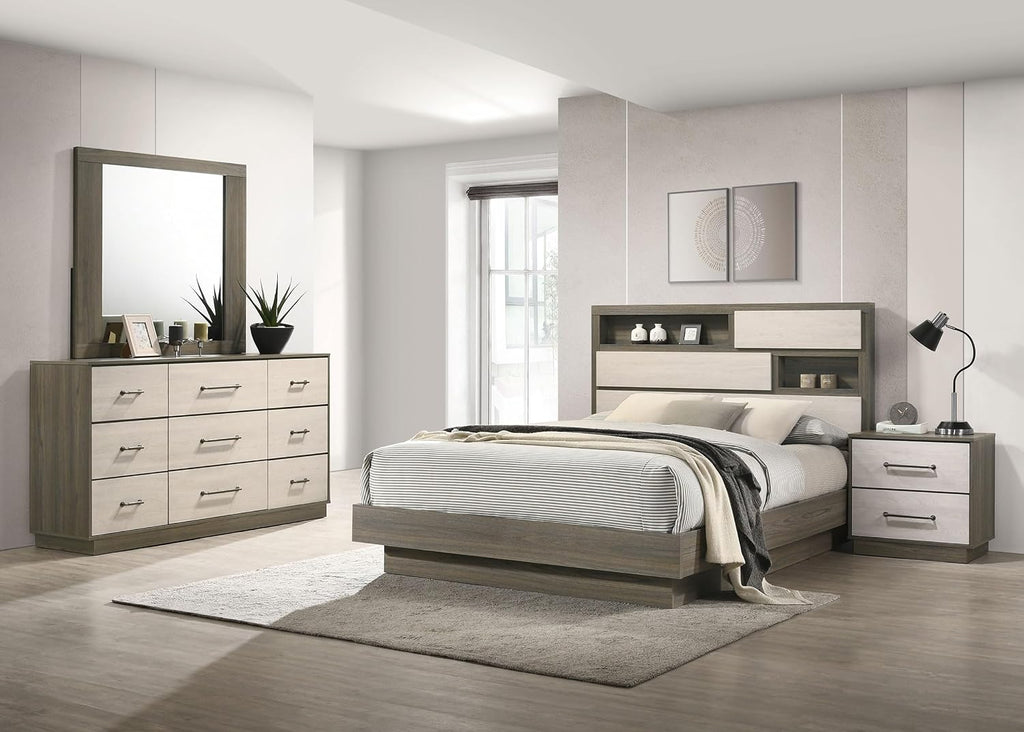 Coaster Home Furnishings Fenwick Not Assigned 4-Piece Bedroom Set California King Size Bookcase Bed Frame 48-inch Headboard Grey Oak/Almond 224981KW-S4