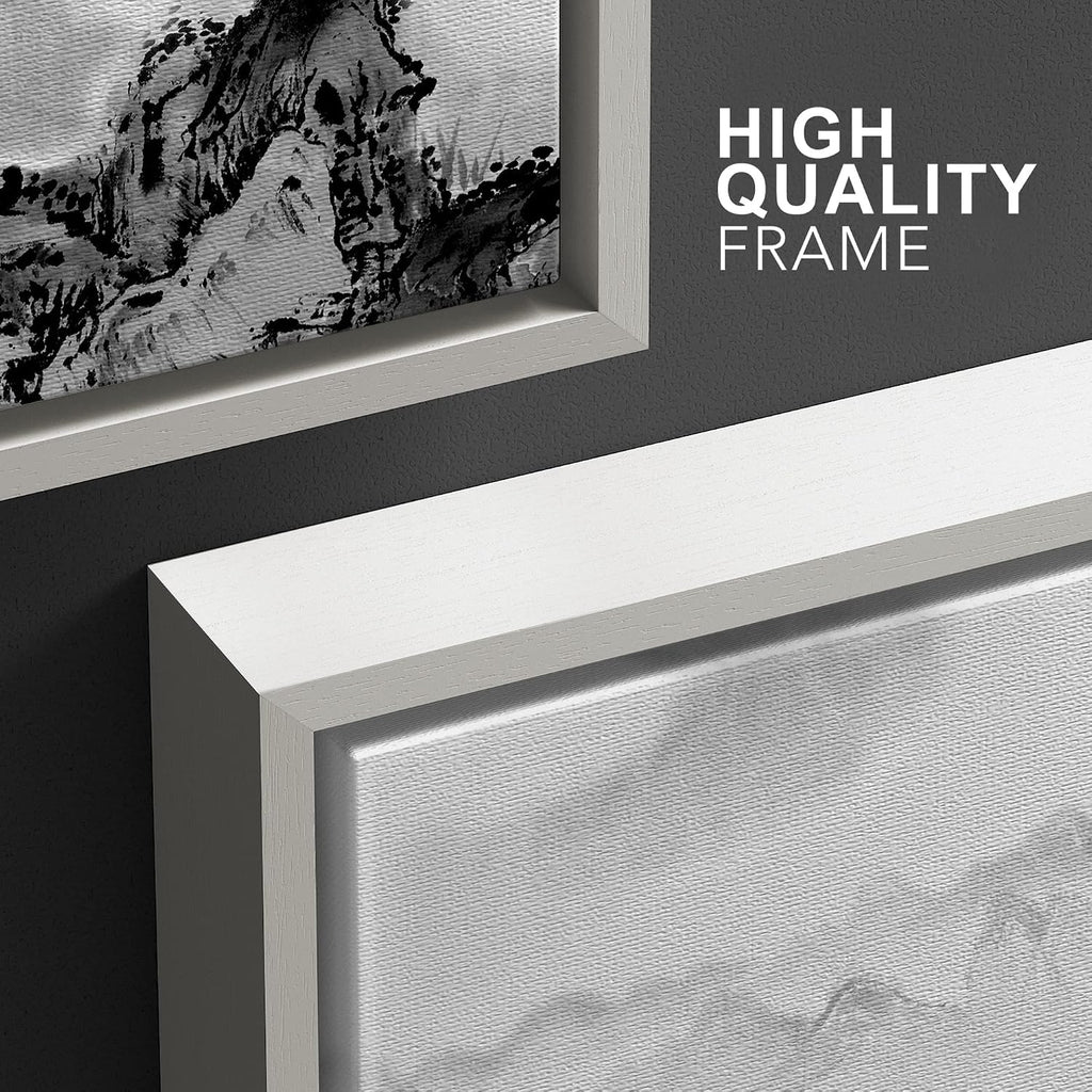wall26 Framed Canvas Print Wall Art Set Black & White Chinese Ink Rainforest Nature Wilderness Illustrations Modern Art Cultural Scenic Relax/Calm for Living Room, Bedroom, Office - 16'x24'x3 White