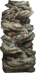 Alpine Corporation WIN1424 81' 5 Tier Rock Water Fountain with LED Lights – Natural Stone Look for Indoor/Outdoor Use, Elegant Cascading Water Feature for Gardens, Patios, or Living Room, Brown