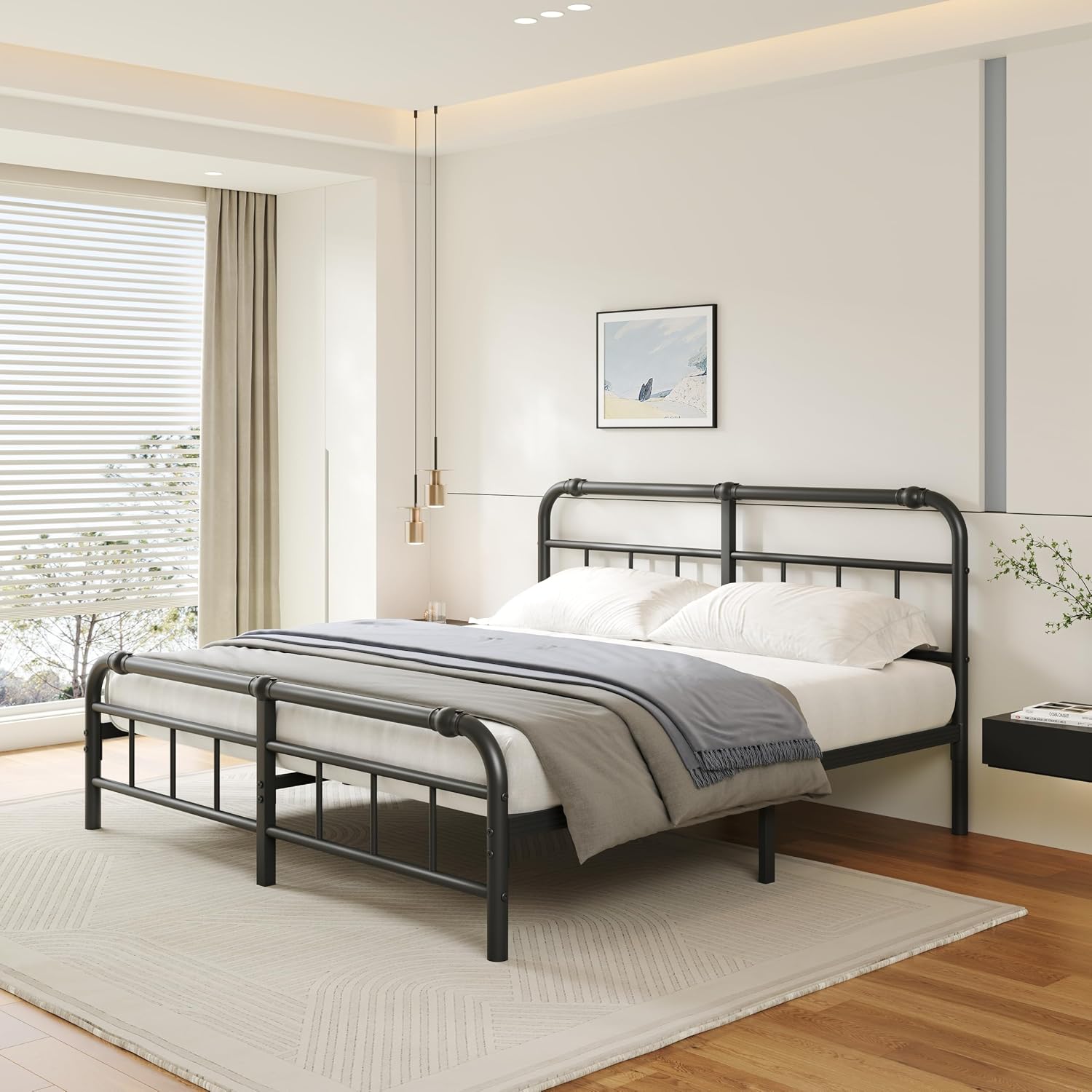 ZIYOO King Bed Frame with Headboard and Footboard, 14 Inch Heavy Duty Metal Platform Bed, 1500 lb Weight Capacity, No Box Spring Needed, Noise Free Easy Assembly, Black