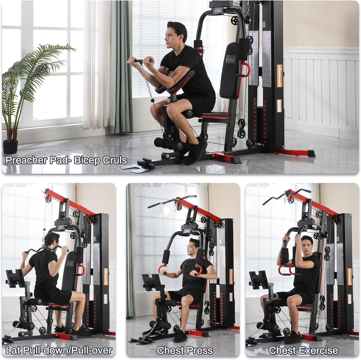 Fitvids Multifunctional Home Gym Equipment with 122.5 lbs Weight Stack, Full Body Workout Weight Machine, All-in-One Strength Training Exercise Equipment with Pulley System & Leg Press
