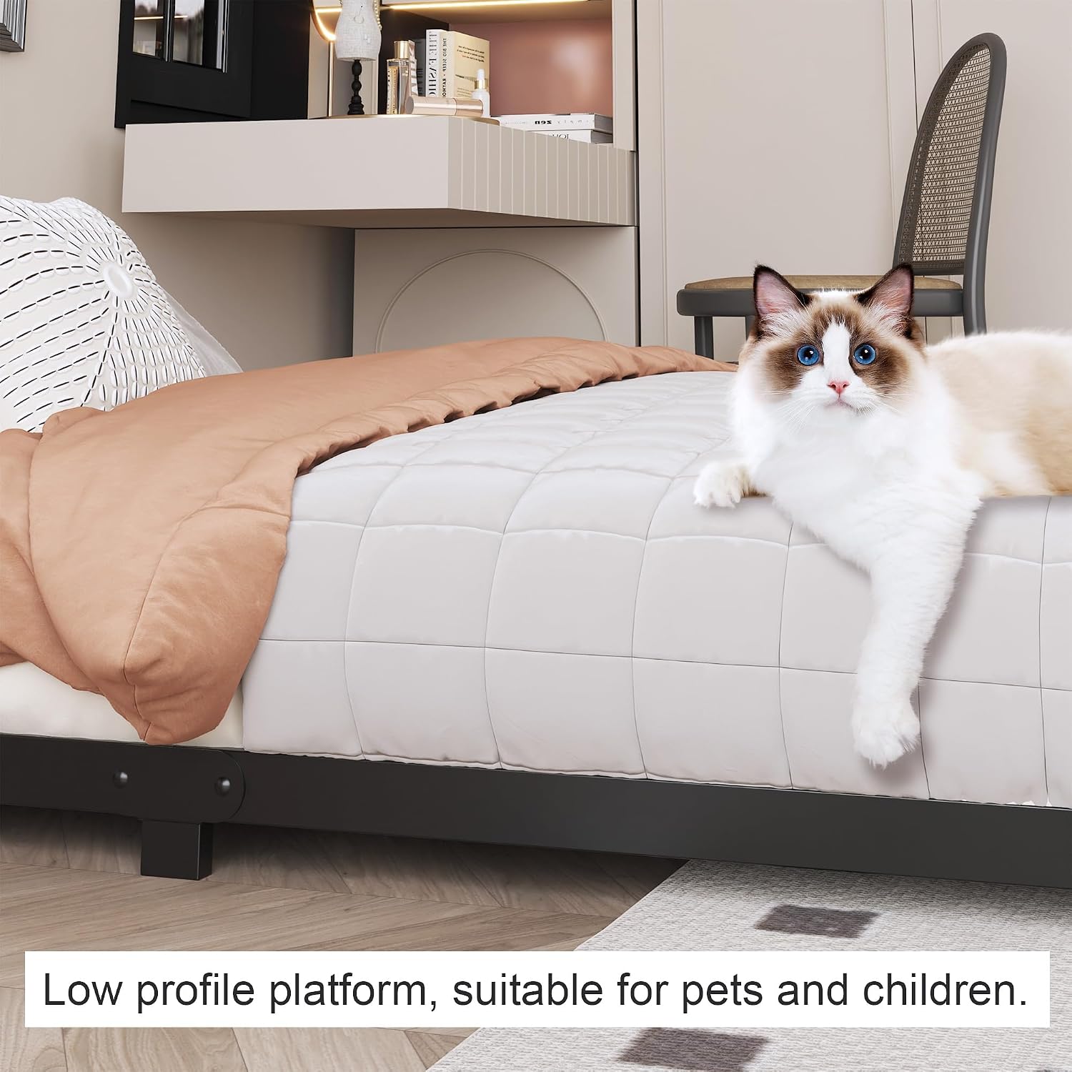 Likelalaso 3 inch Low California King Bed Frame with Rounded Corner, Heavy Duty Metal, Easy Assembly, Noise Free, Black