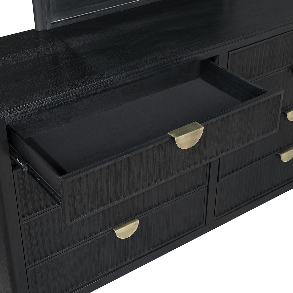 Coaster Home Furnishings Brookmead Transitional 4-Piece Bedroom Set Fabric Upholstered California King Size Panel Bed Frame 60-inch Headboard Black 224710KW-S4