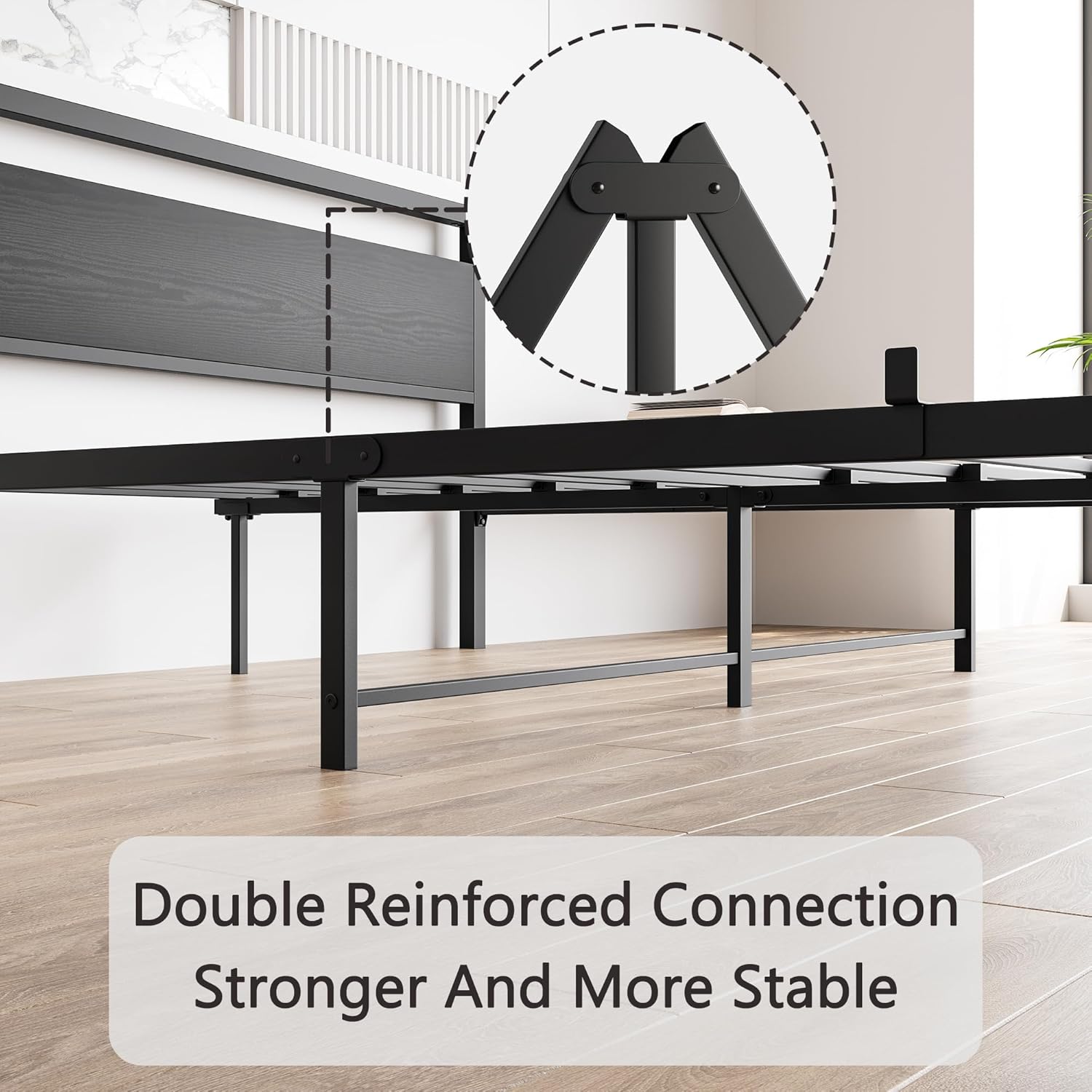 BOFENG Black Queen Size Bed Frames with Wood Headboard,Heavy Duty Metal Platform Bed Frame with Storage No Box Spring Needed,Strong Steel Slats Support,Noise Free