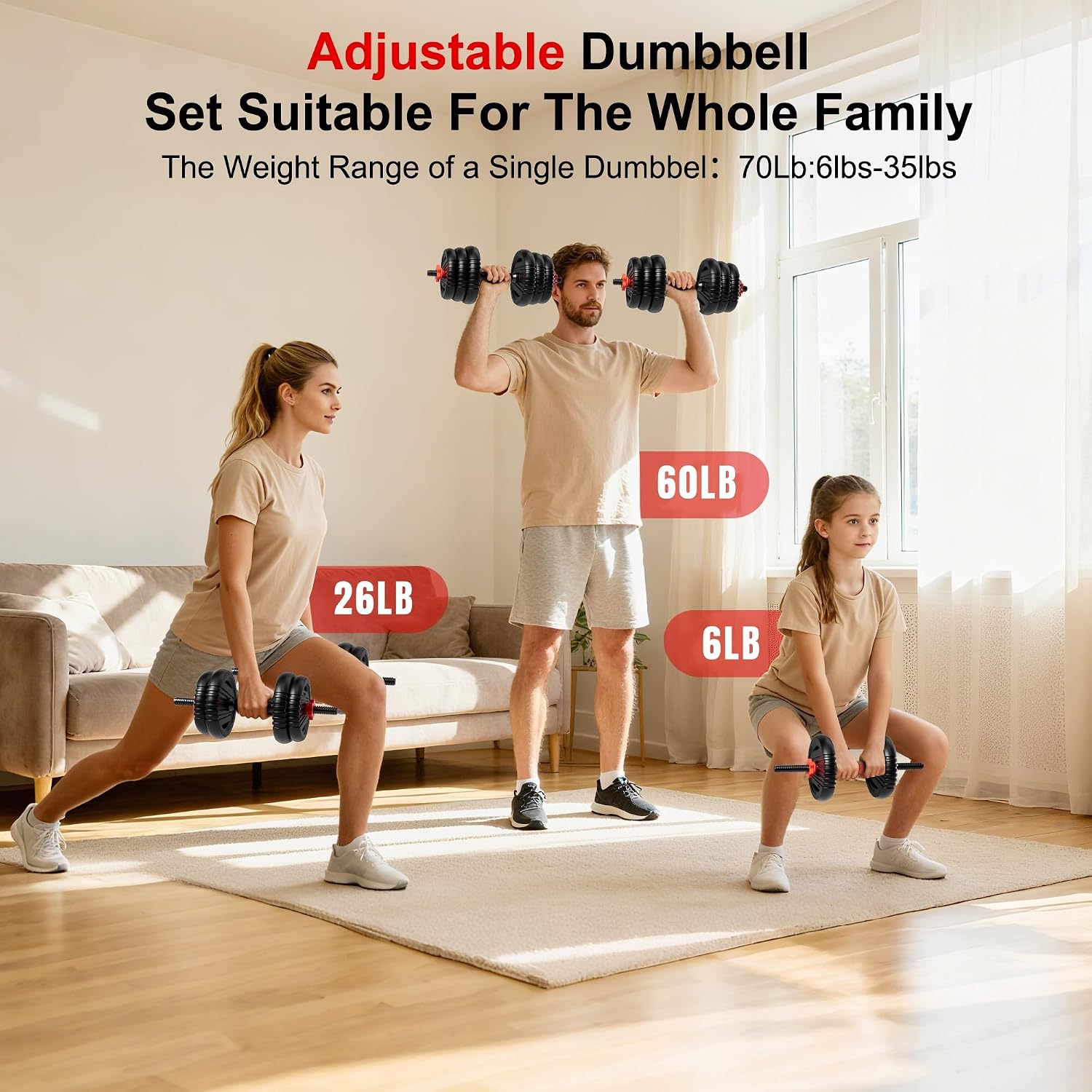 Adjustable Dumbbell Set, 10/20/30/45/70/90lbs Free Weight Set with Connector, 5 in1 Dumbbells Set Used as Barbell, Kettlebells, Push up Stand,Weight Plate, Fitness Exercises for Home Gym Suitable Men/Women
