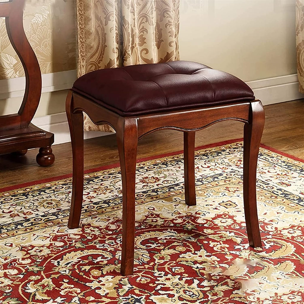 Vanity Bench with Padded Cushion, Vanity Chair Wooden Dressing Stool Piano Stool Guzheng Stool Simple Dining Stool Rubber Wood Frame(Brown)