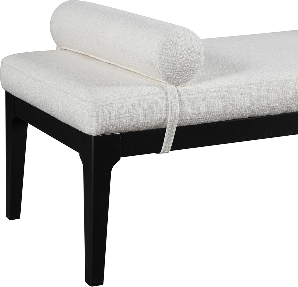 Meridian Furniture 22073Cream Priscilla Collection Art Deco Bench with Rich Linen Textured Interwoven Polyester Fabric, Light Beige Weave, Finished Solid Wood, 52' W x 22' D x 23.5' H, Cream