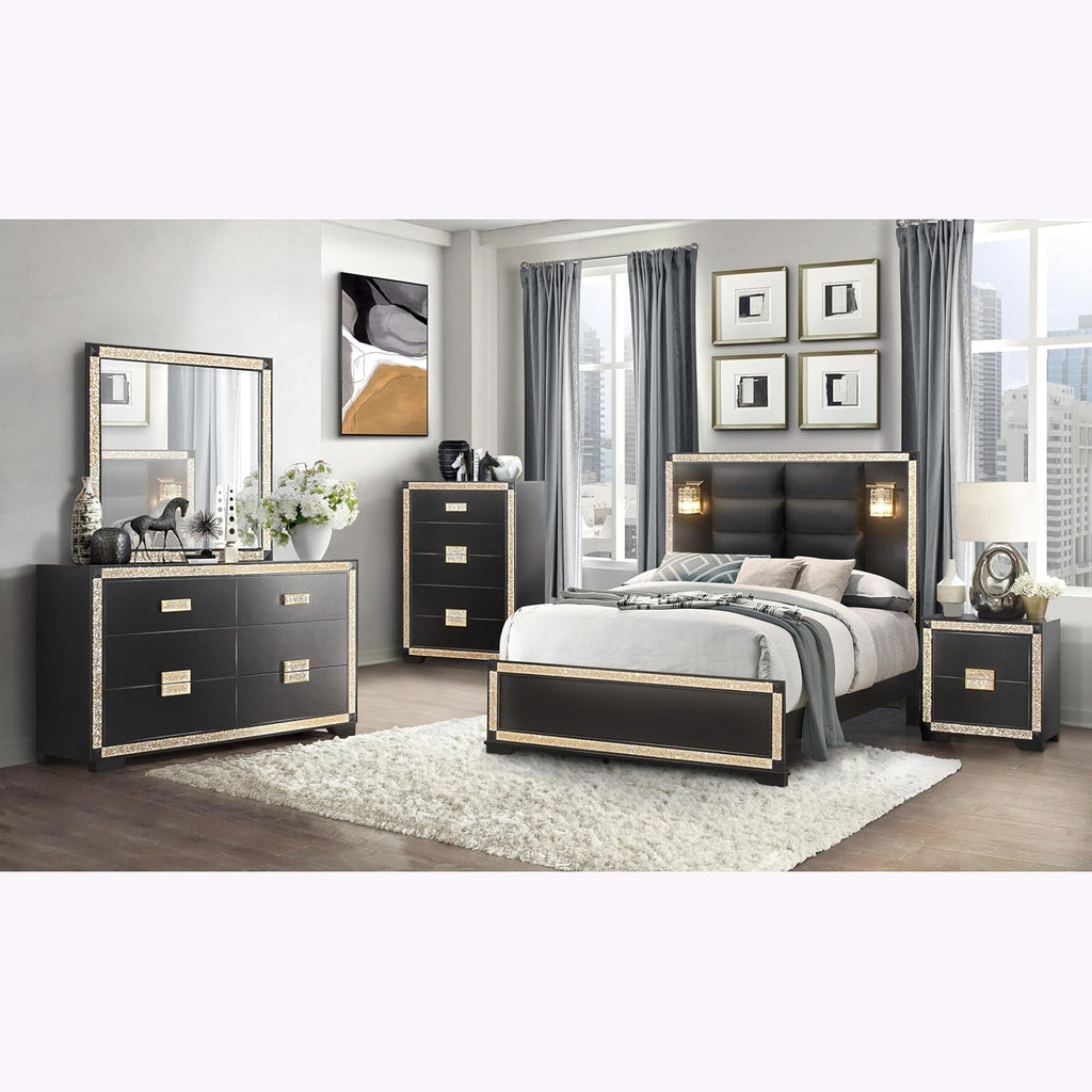 Black,Gold King 5PC Bedroom Set