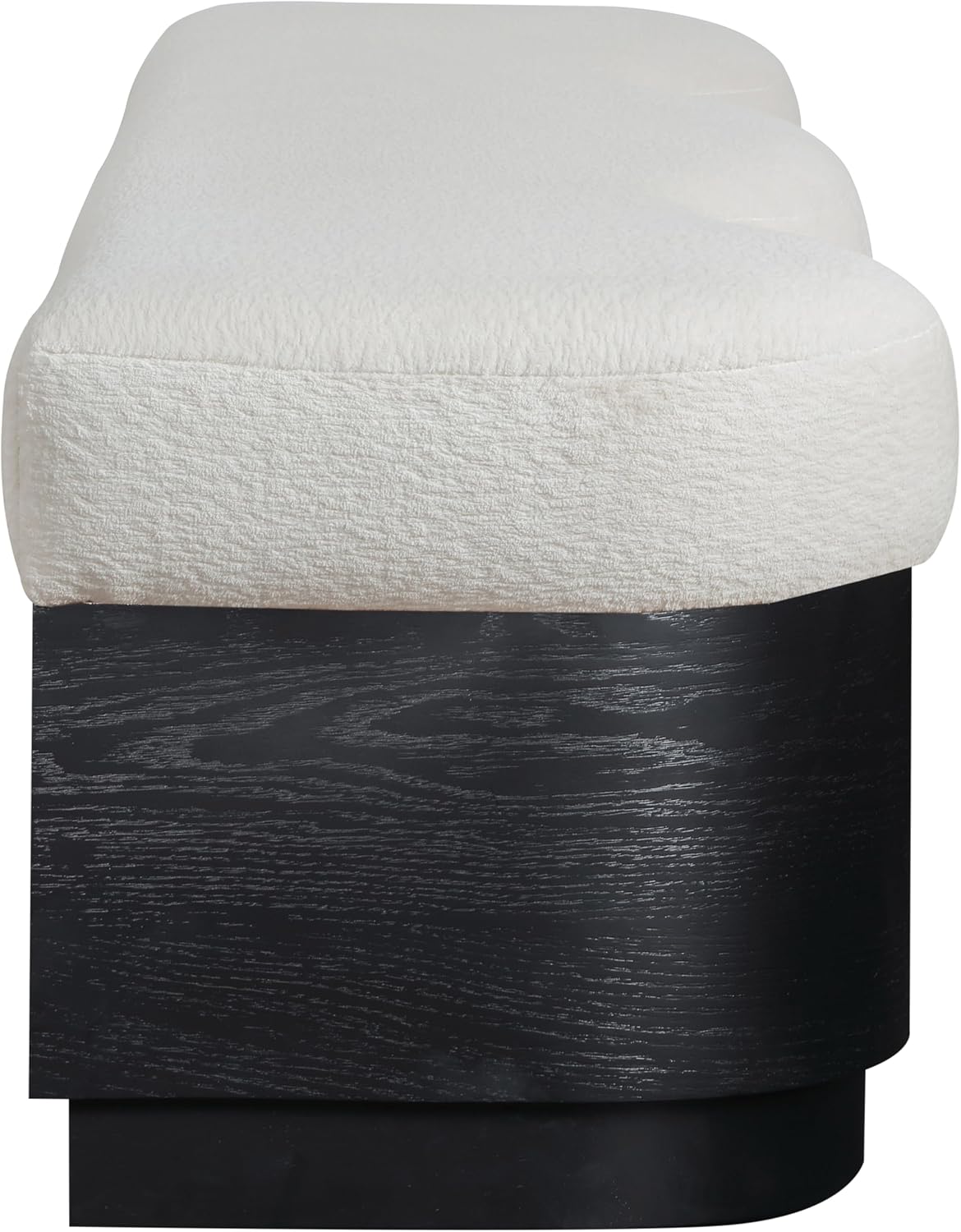 Meridian Furniture 22081Cream Savoy Collection Art Deco Bench with Soft Cream Velour Fur Fabric, Rich Black Finish, Mix of Solid Wood & MDF, 60' W x 18.5' D x 18.5' H, Cream