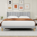 alazyhome Platform Bed Frame King Size with Upholstered Headboard, Solid Wood Slats Support, No Box Spring Needed, Noise Free, Easy Assembly, Modern Fabric Bed, Light Grey