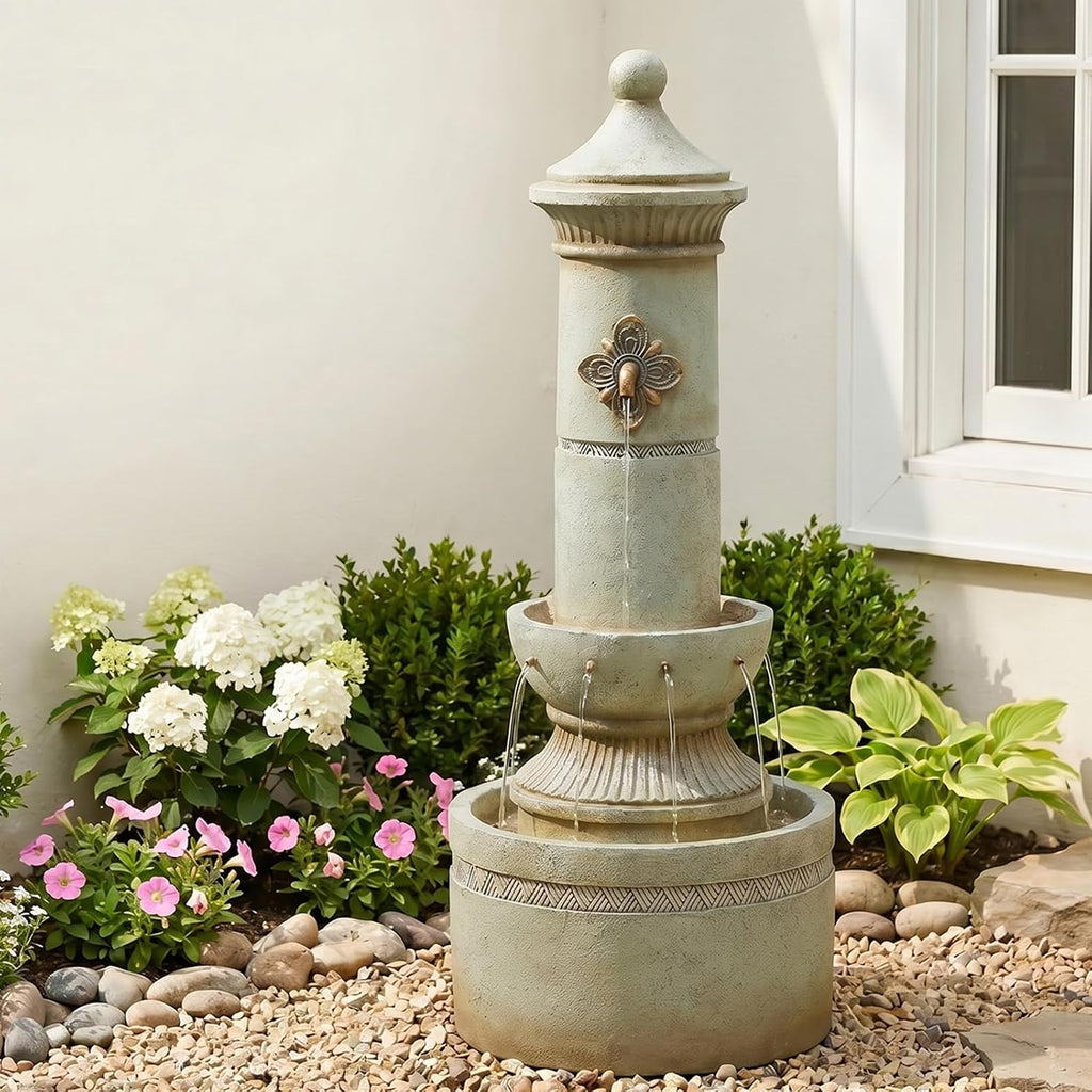 Bumilgar Outdoor Wall Fountain with LED Lights, 40.16' H Freestanding Garden Water Fountain, Large Floor Standing Patio Waterfall Feature, European Resin Flat Back Yard Courtyard Porch Décor