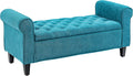 50' Storage Ottoman Bench, Upholstered End of Bed Bench with Rolled Arms, Wood Legs, Button Tufted Storage Bench with Safety Hinges for Living Room, Entryway, Bedroom, Teal
