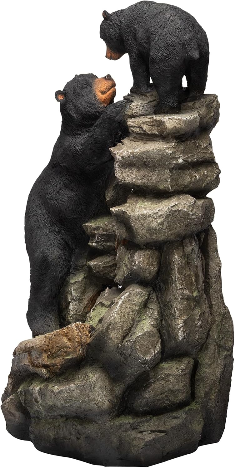 Alpine Corporation 36' Tall Indoor/Outdoor 2 Bears Climbing Rainforest Water Fountain with LED Lights, Cascading Wildlife Water Feature for Garden, Patio, and Home Decor, Brown