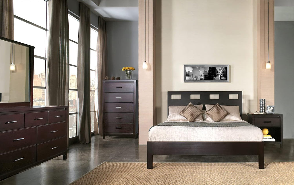 Modus Furniture Solid Wood Platform Bed, King, Riva - Espresso
