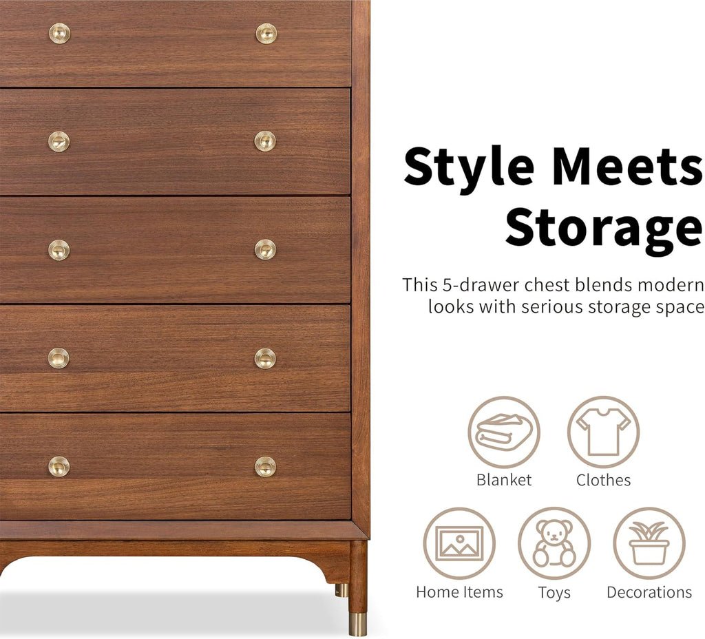 Furniture of America Forma Modern Solid Wood 3-Piece Bedroom Set with Upholstered Bed with LED Lights, Ball-Bearing Glide on Nightstand and Chest, No Box Spring Needed, King, Walnut