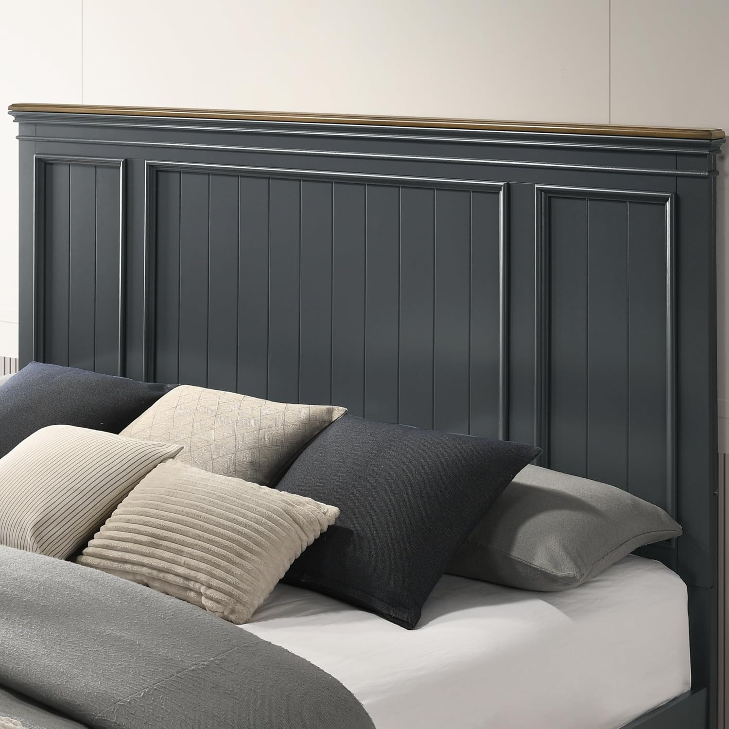 Roundhill Furniture Riverton Shiplap Wood Panel Bed, Slate Blue